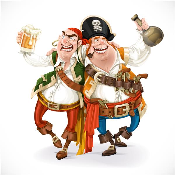 دو دزد دریایی در حال نوشیدن هستند و یکدیگر را جدا شده روی پس‌زمینه سفید نگه داشته‌اند