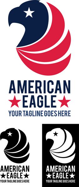 american eagle یک لوگوی قالب است که نشان دهنده سر عقاب نماد ایالات متحده آمریکا با رنگ های پرچم سفید قرمز و آبی است برای شرکت ها مشاغل استودیوها مغازه ها و غیره مناسب است