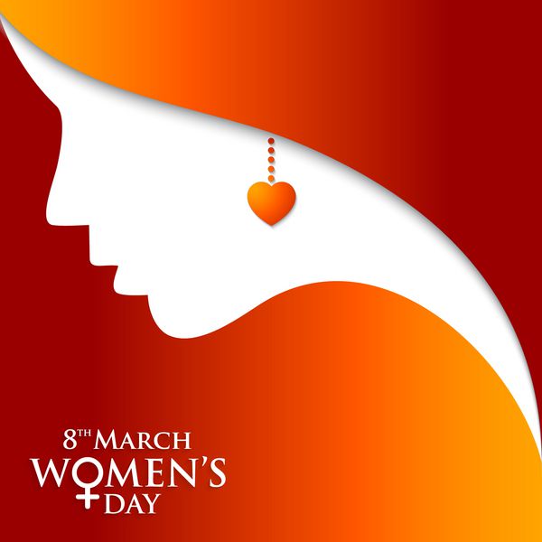 کارت پستال تبریک روز زن کارت هدیه در پس زمینه خاکستری با طرح یک زن و متن 8 مارس روز جهانی زن