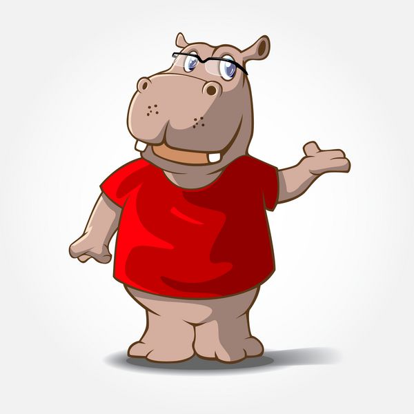 این یک حیوان کارتونی اسب آبی با تی شرت قرمز است به نظر می رسد بیش از یک خوبی است