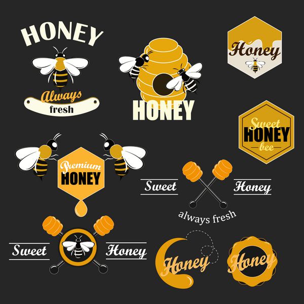 مجموعه وکتور لوگوتایپ نشان و برچسب عسل