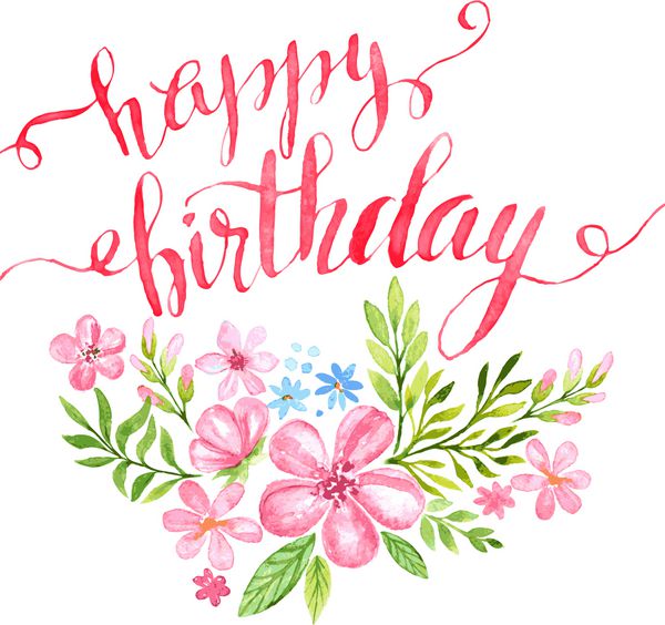 کارت تبریک تولد با دست طراحی شده با گل وکتور