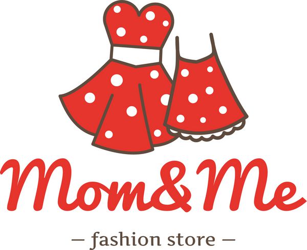 وکتور سبک رترو دو لباس برای مادر و دختر آرم لوگوی فروشگاه من و مادر لباس مد