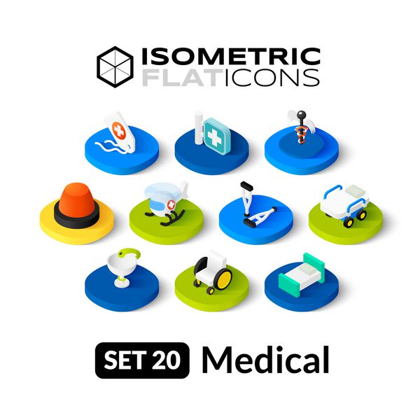 آیکون های مسطح ایزومتریک مجموعه وکتور پیکتوگرام های سه بعدی 20 - مجموعه نمادهای پزشکی
