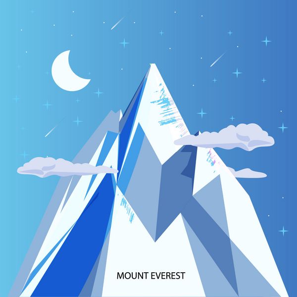 کوه اورست با آسمان شب و ستاره روشن بلندترین کوه جهان - وکتور