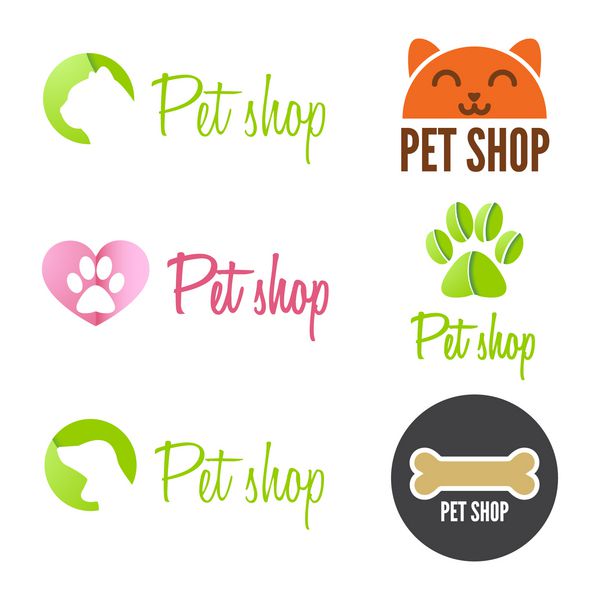 مجموعه ای از عناصر لوگو و لوگوتایپ قدیمی و مدرن برای پت شاپ خانه حیوانات خانگی و کلینیک حیوانات خانگی