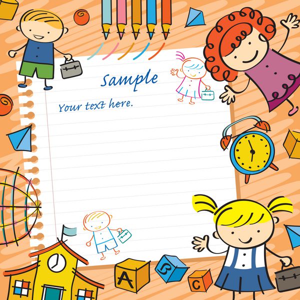 بچه ها با زمینه کاغذی و قاب اسباب بازی سبک طراحی مهد کودک پیش دبستانی آموزش یادگیری و مفهوم مطالعه