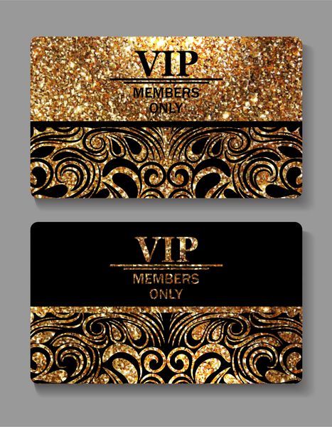 کارت‌های vip طلایی زیبا با عناصر طراحی گل و پس‌زمینه بافت‌دار