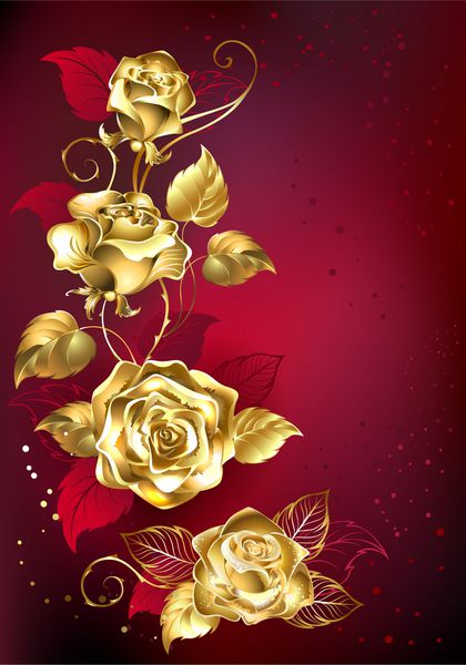 گل رز طلایی در پس زمینه بافت قرمز
