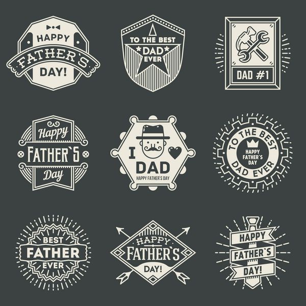 مجموعه لوگو تایپ های طراحی روز پدر مبارک عناصر نمادهای برداری