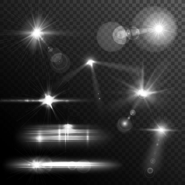 لنز واقع گرایانه چراغ های ستاره را شعله ور می کند و عناصر سفید را در وکتور پس زمینه شفاف می درخشد