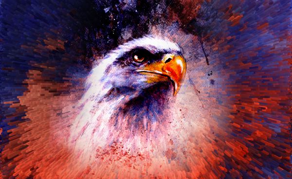 نقاشی زیبای عقاب در پس زمینه انتزاعی رنگی با ساختارهای نقطه ای