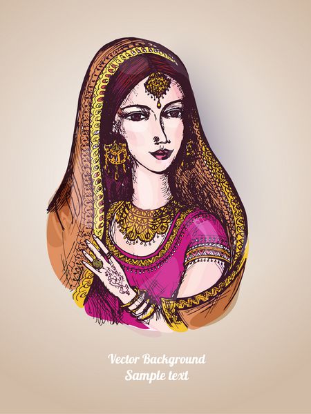 نقاشی بردار یک زن هندی در ساری