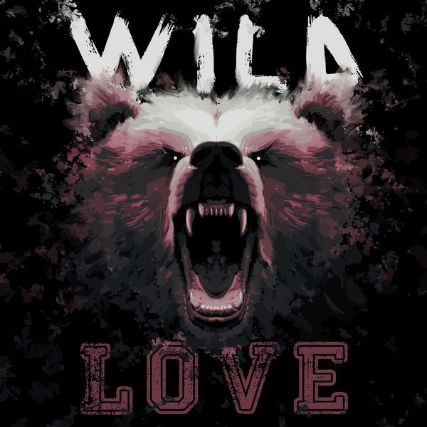 خرس عشق وحشی نقاشی مد تصویر تی شرت طرح گرافیکی