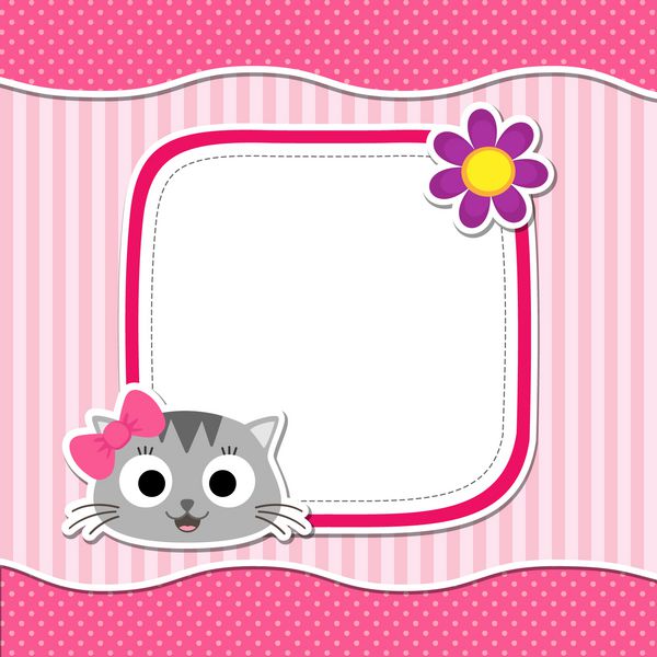 تصویر با گربه و گل ناز برای دختر قالب وکتور با pl برای متن شما کارت برای حمام نوزاد اعلام تولد یا دعوت نامه تولد