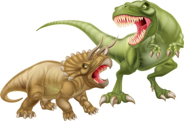 تصویر تی رکس در مقابل تری سراتوپس با حمله رکس تیرانوسور به دایناسور تری سراتوپ