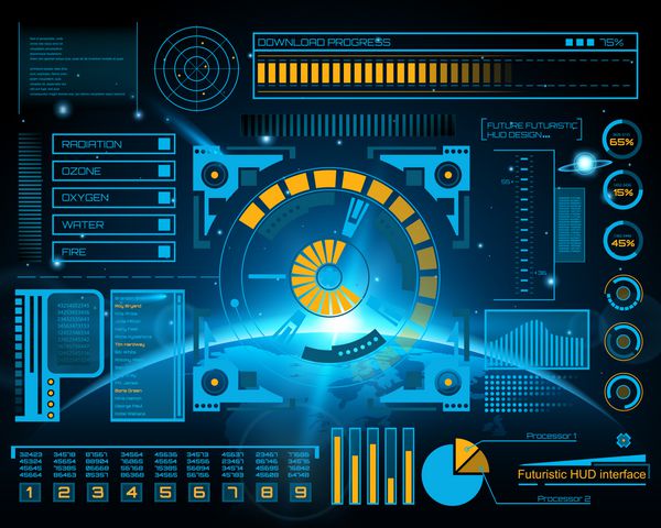 آینده انتزاعی وکتور مفهومی اینده آبی virt گرافیک لمسی کاربر رابط hud برای وب سایت برنامه های تلفن همراه جدا شده در پس زمینه سیاه تکنو طراحی آنلاین تجارت رابط کاربری رابط کاربری