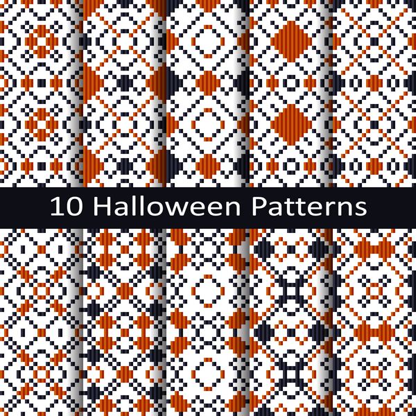مجموعه ای از ده الگوی هندسی نارنجی و مشکی هالووین