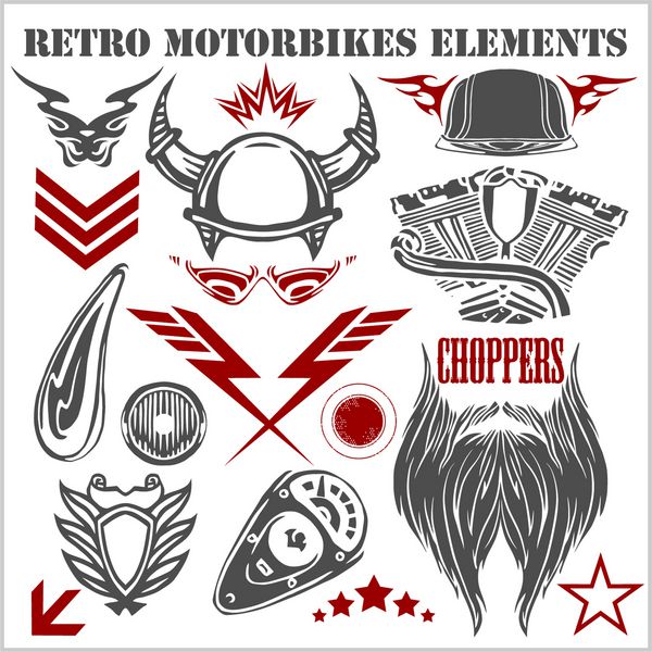 عناصر طراحی موتور سیکلت های قدیمی - مجموعه وکتور