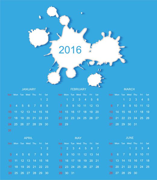 تقویم انتزاعی برای سال 2016 هفته از یکشنبه شروع می شود وکتور