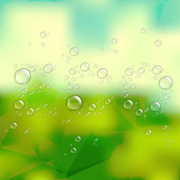 قطرات آب کلمه eco را روی پس‌زمینه سبز تار شکل داده است