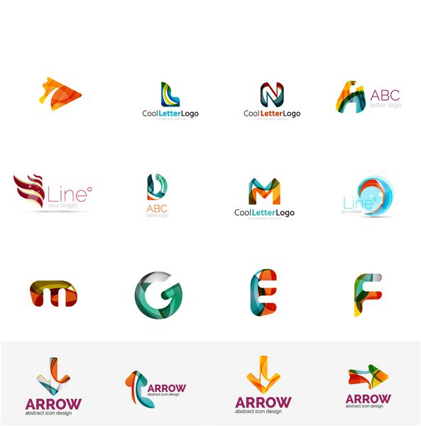 مجموعه ای از ایده های جدید لوگوی شرکت جهانی مجموعه نمادهای تجاری هندسی - حروف الفبا امواج چرخشی و اشکال دیگر