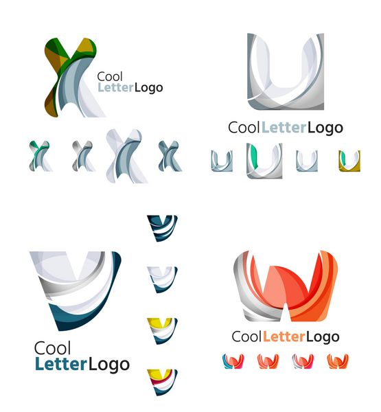 نمادهای تجاری نامه مجموعه آیکون طراحی ساخته شده از اشکال جریان هندسی با هم تداخل دارند