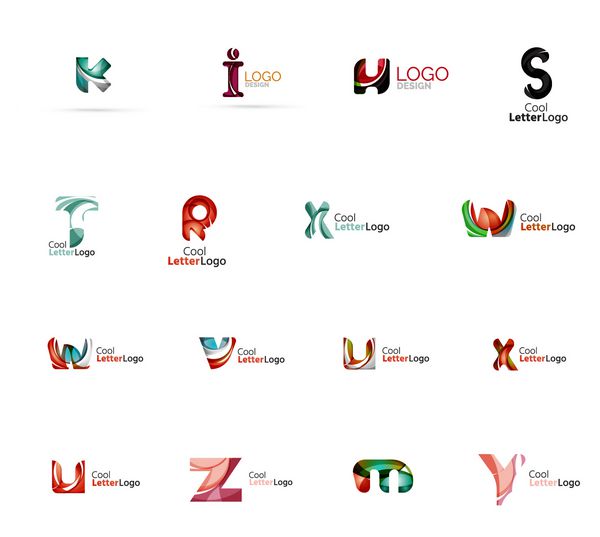 مجموعه ای از آرم های شرکتی با حروف انتزاعی رنگارنگ ساخته شده از شکل های روان روی هم قرار گرفته اند نمادهای تجاری جهانی برای هر ایده یا مفهومی کسب و کار برنامه قالب نماد طراحی وب