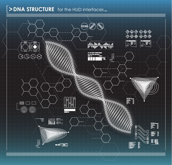 عناصر اینفوگرافی سیاه و سفید با ساختار DNA رابط کاربری آینده نگر گرافیک انتزاعی