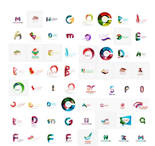 وکتور انتزاعی لوگوی شرکت مجموعه مگا حروف تایپوگرافی و سایر عناصر امواج خطوط مجموعه آیکون های مختلف جهانی برای هر ایده