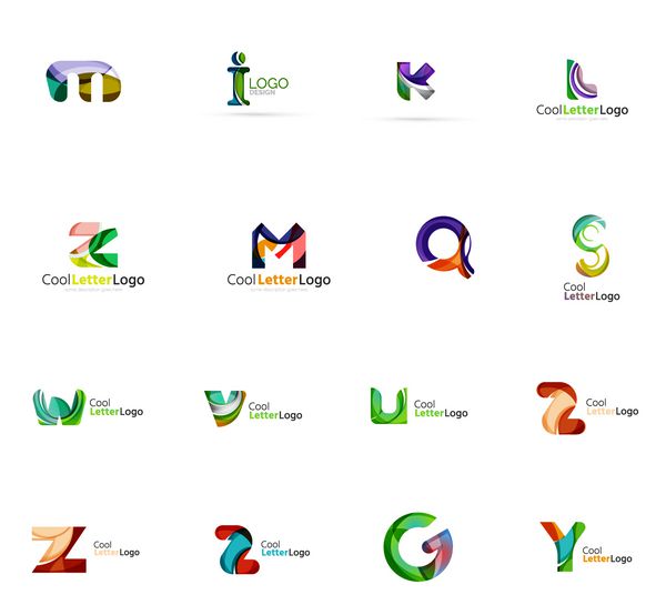 مجموعه ای از آرم های شرکتی با حروف انتزاعی رنگارنگ ساخته شده از شکل های روان روی هم قرار گرفته اند نمادهای تجاری جهانی برای هر ایده یا مفهومی کسب و کار برنامه قالب نماد طراحی وب