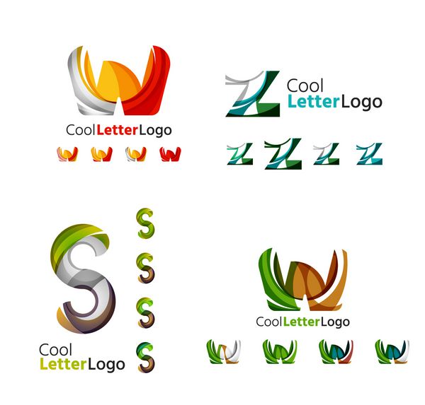 نمادهای تجاری نامه مجموعه آیکون طراحی ساخته شده از اشکال جریان هندسی با هم تداخل دارند