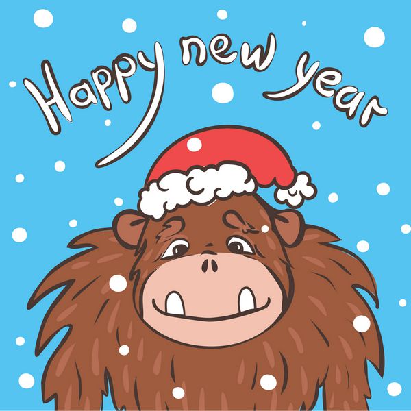 وکتور با تصویر میمون در کلاه کریسمس با pl برای متن شما یتی نماد سال سال جدید برف
