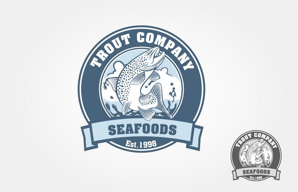 لوگوی غذاهای دریایی با ماهی قزل آلا به سبک نماد وکتور ماهی پرنعمت برای طراحی لوگوی شما برای مزرعه ماهی قزل آلا باشگاه ماهیگیری یا رستوران غذاهای دریایی خوب است