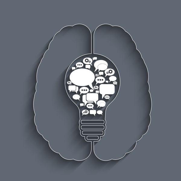 لامپ با گفتار حبابی در مغز انسان مفهوم ایده وکتور برای طرح شما