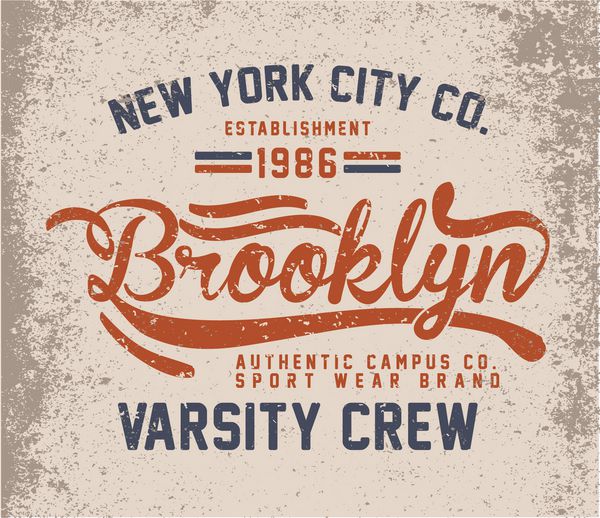 طراحی گرافیکی قدیمی شهر بروکلین با تایپوگرافی برای تی شرت