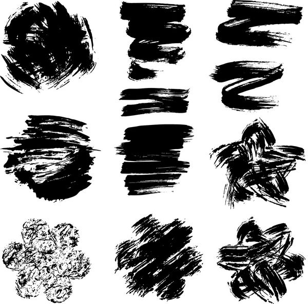 مجموعه ای از چهره های رنگ سیاه گرانج - دایره ها قلب ها خطوط گل ها جدا شده در زمینه سفید