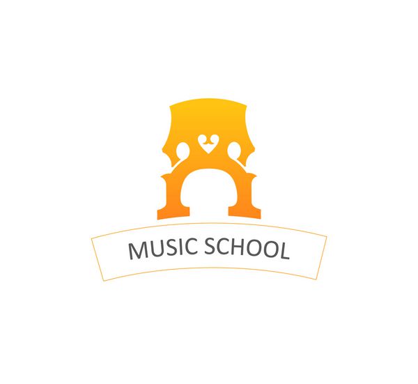 لوگوی مدرسه موسیقی با تصویری از پل ویولن سل جدا شده در پس زمینه سفید