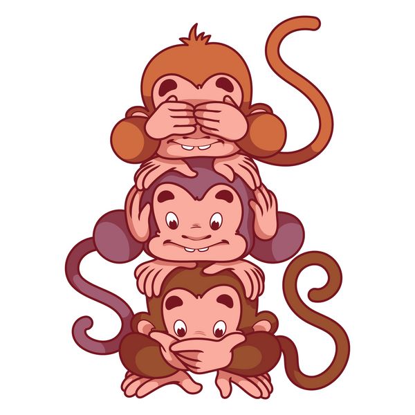 سه میمون عاقل نماد 2016 - یک میمون وکتور شخصیت کارتونی در پس زمینه سفید