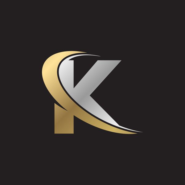 K حرف swoosh لوگوی طلایی