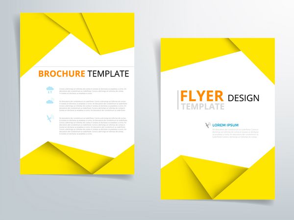 بروشور زرد طرح بروشور طرح لایه کاغذ اوریگامی با نمونه متن برای اندازه a4