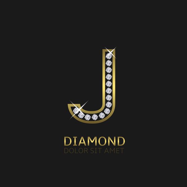 لوگوی فلزی طلایی j با الماس لوکس سلطنتی ثروت نماد زرق و برق وکتور