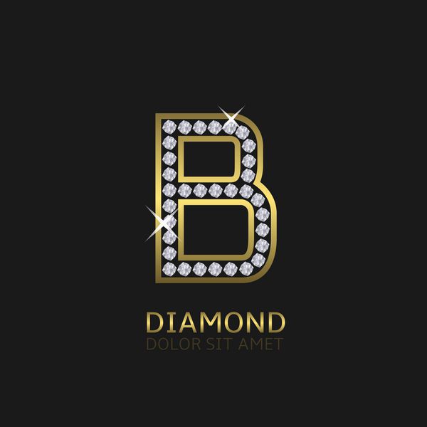 آرم فلزی طلایی حرف b با الماس لوکس سلطنتی ثروت نماد زرق و برق وکتور
