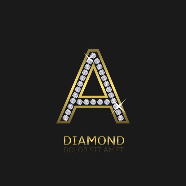 حرف فلزی طلایی آرم با الماس لوکس سلطنتی ثروت نماد زرق و برق وکتور