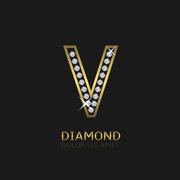 لوگوی طلایی حرف V با الماس لوکس سلطنتی ثروت نماد زرق و برق وکتور