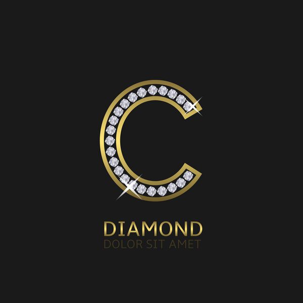لوگوی طلایی حرف c فلزی با الماس لوکس سلطنتی ثروت نماد زرق و برق وکتور