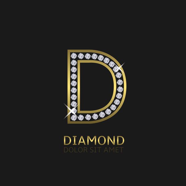 لوگوی فلزی طلایی d با الماس لوکس سلطنتی ثروت نماد زرق و برق وکتور