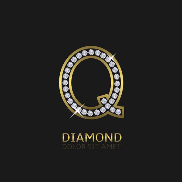 لوگوی طلایی حرف q با الماس لوکس سلطنتی ثروت نماد زرق و برق وکتور