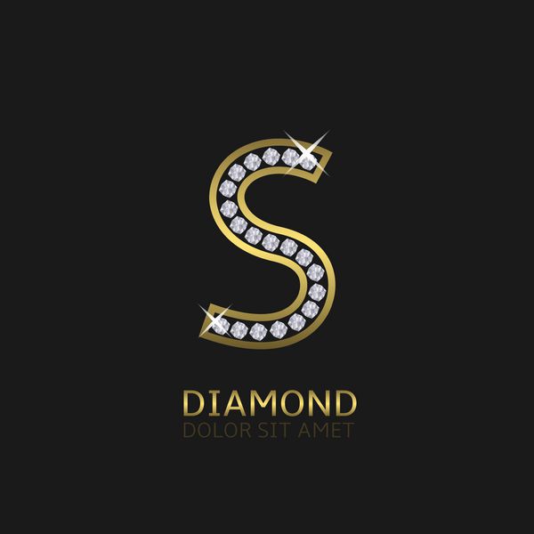 آرم حروف فلزی طلایی با الماس لوکس سلطنتی ثروت نماد زرق و برق وکتور