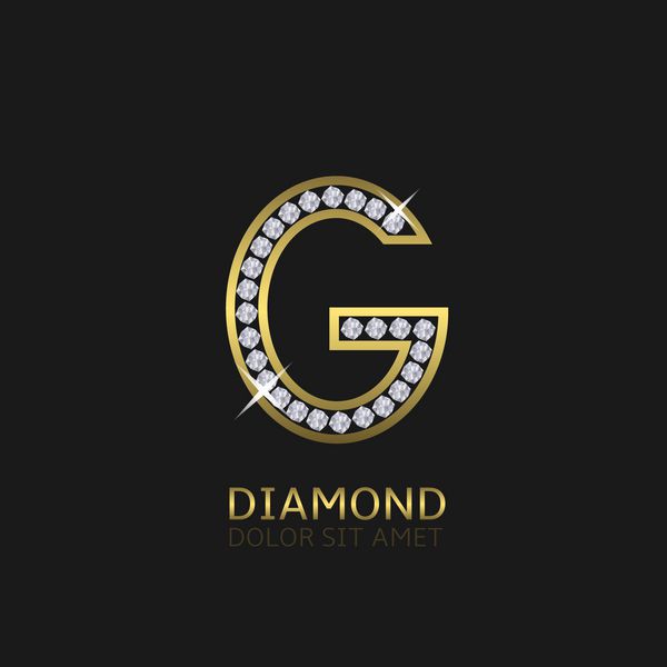 آرم حرف فلزی طلایی g با الماس لوکس سلطنتی ثروت نماد زرق و برق وکتور